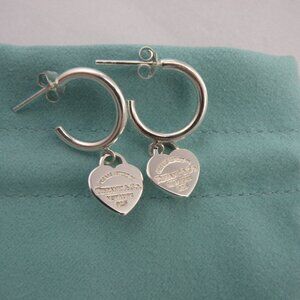 NEW Mini Heart Hoop Stud Earrings Return to Tiffany & Co Solid Sterling Silver